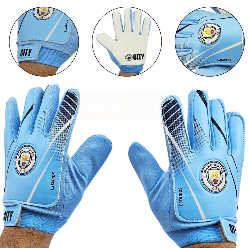 Luva De Goleiro Juvenil / Infantil Pequena Manchester City Oficial Licenciada - Jogos e Treino