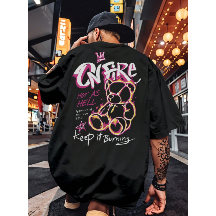 Camisa Oversized Streetwear On Fire  Estampa Criativa  Street Style Atemporal