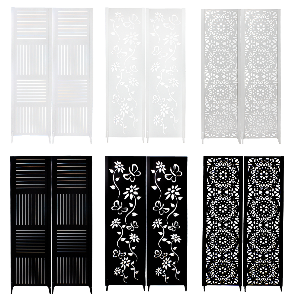 2 Biombo Pintado Branco Preto Divisor Ambiente Painel Separador Madeira Mdf Tingido Divisória Com Pé