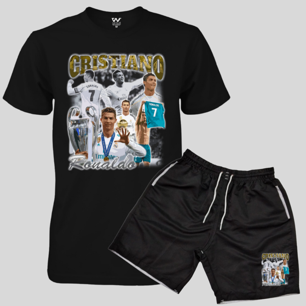Conjunto Masculino Camiseta Estampada Adulto Ou Infantil + Bermuda Tactel Praia Piscina