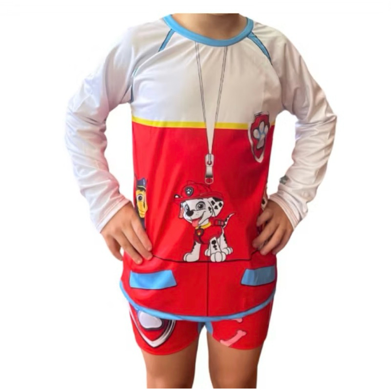 Fantasia Moda De Praia Patrulha Canina Menino Sunga e Camisa Com Proteção Solar UV Roupa Infantil