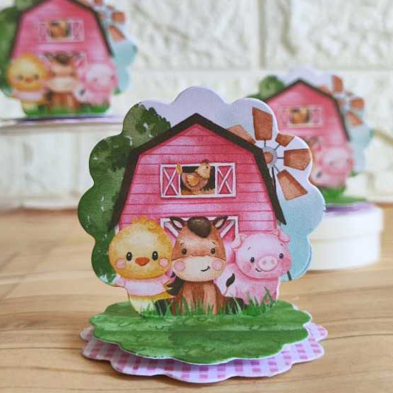 Kit Aplique 3D, 10, 20, 30 ou 40 und. Tag Personalizada Fazendinha Rosa, Festa, Lembrancinha.