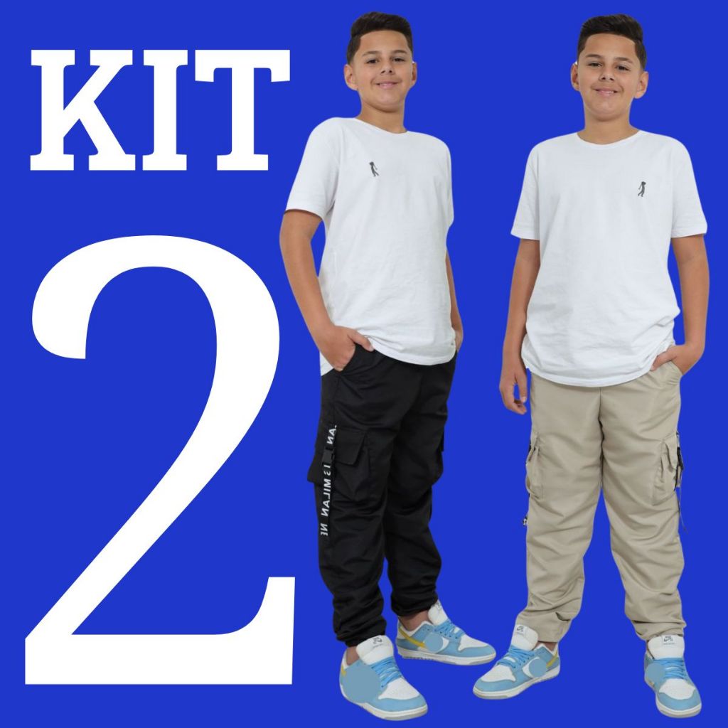 KIT 2 Calça Infantil Menino Tactel Jogger Com 4 Bolsos Cargo Estiloso 4 Cores Skate Street Calca Masculina