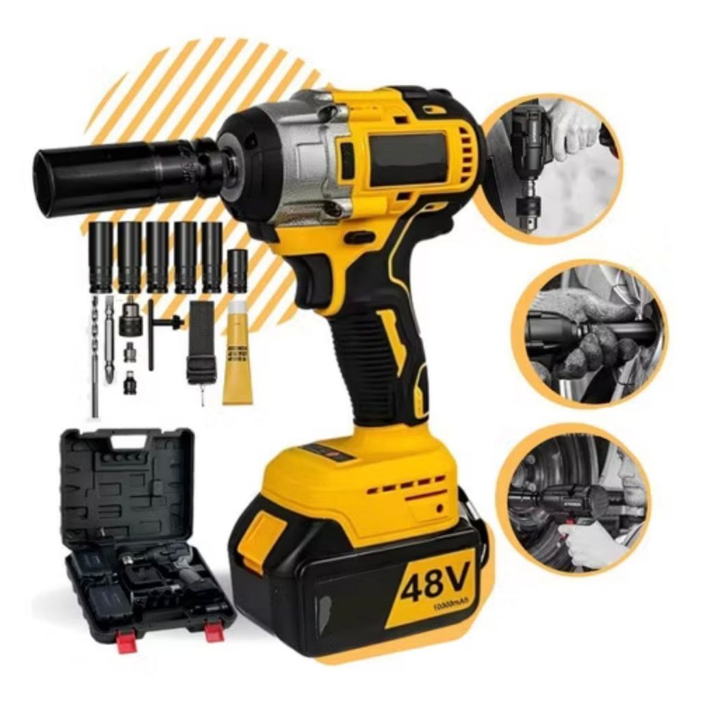 Chave de Impacto Profissional com 2 Baterias 48V de Litio recarregável portátil parafusadeira pneumática - Bivolt em Oferta na Shopee