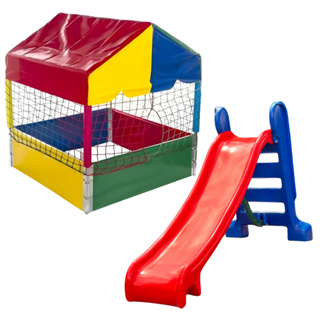 Piscina de Bolinhas Quadrada 1,00m Nacional Premium Colorida Playground + Escorregador Médio em Oferta na Shopee
