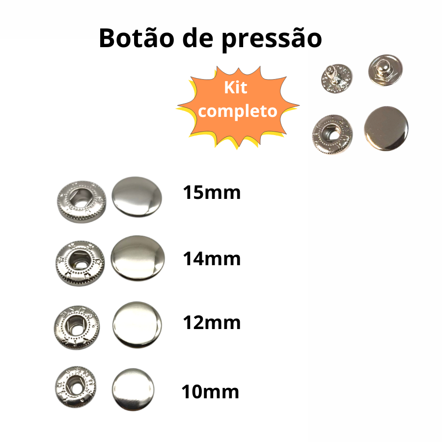 Kit completo Botão De Pressão  - 50 Unidades