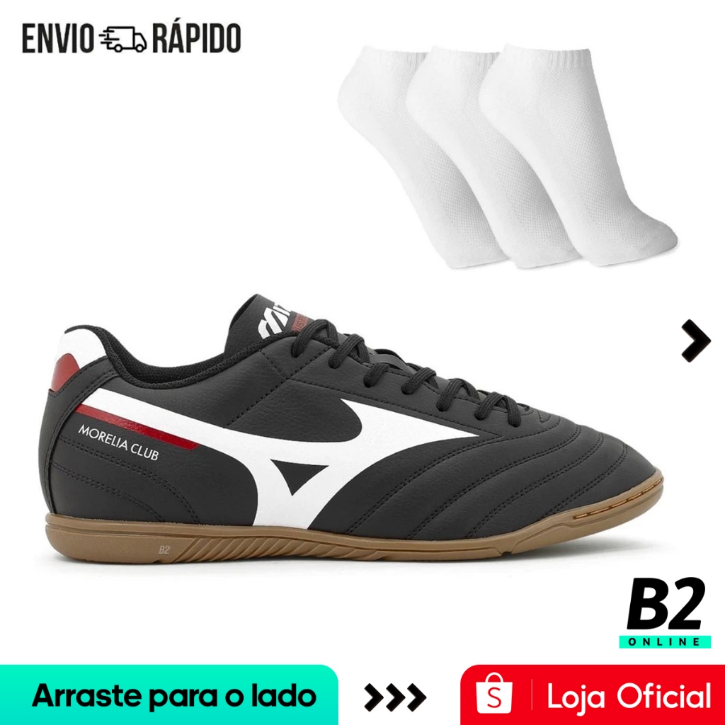 Chuteira Futsal Mizuno Morelia Club In Preta + 3 Pares de Meias Original com Nota Fiscal e Garantia - Sports & Outdoors