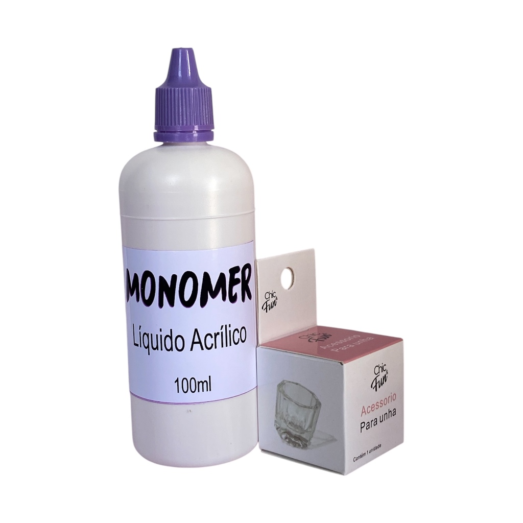 Monomer liquido acrílico 100 ml + copo Dappen alongamento de unha porcelana
