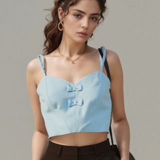 Cropped Top verão com detalhe de laço com bojo e alcinha moda tendencia feminina alfaiataria em Oferta na Shopee