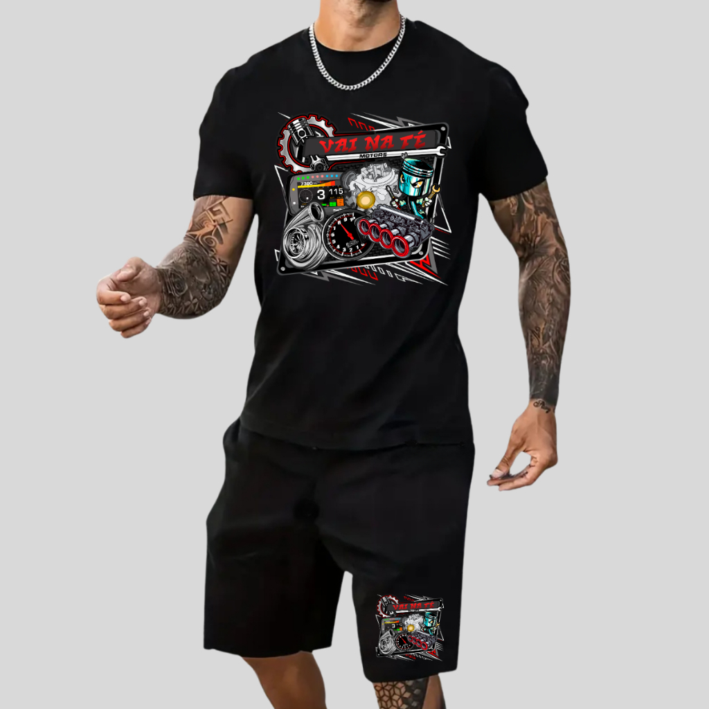 Conjunto Short Tactel Masculino Adulto Ou Infantil + Camiseta Turbina de Carro lançamento lançamento