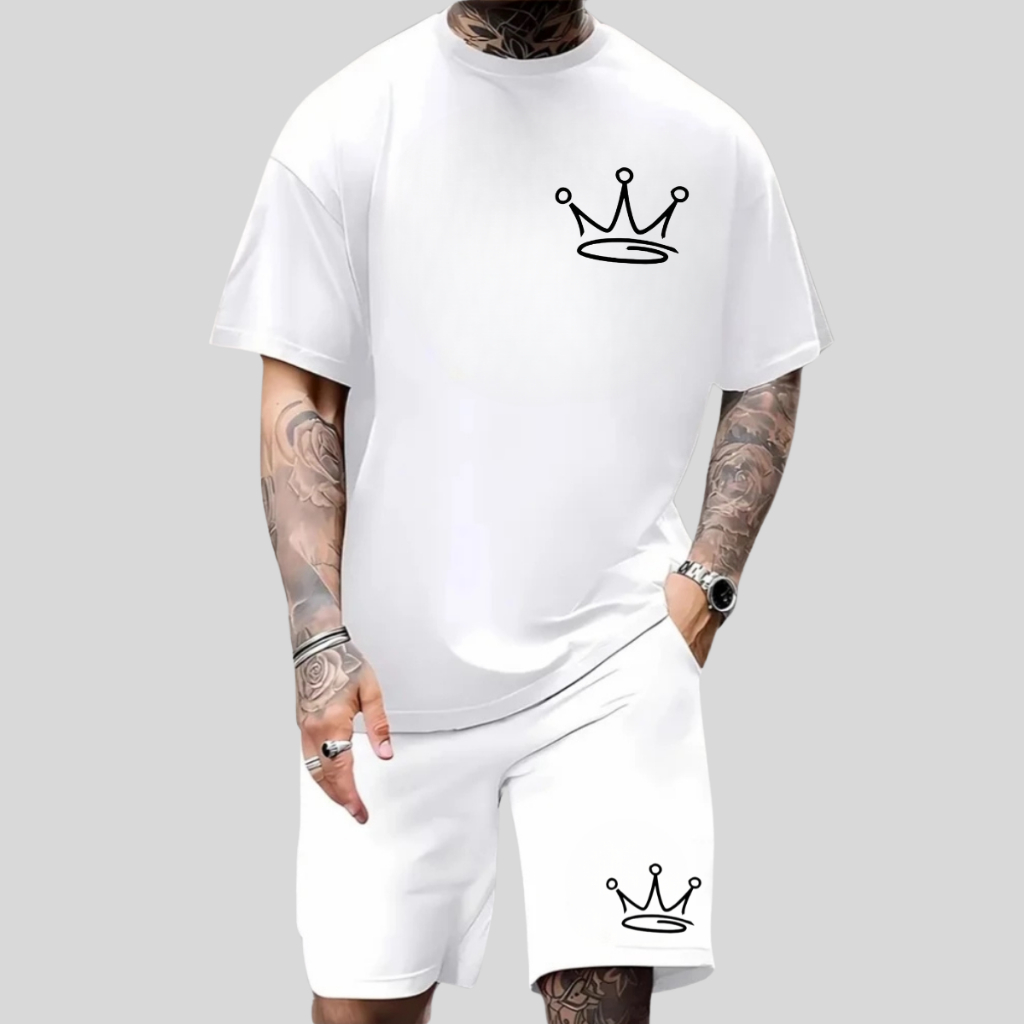 Conjunto Camiseta Masculina Basica + Short Praia Masculino Adulto Ou Infantil lançamento