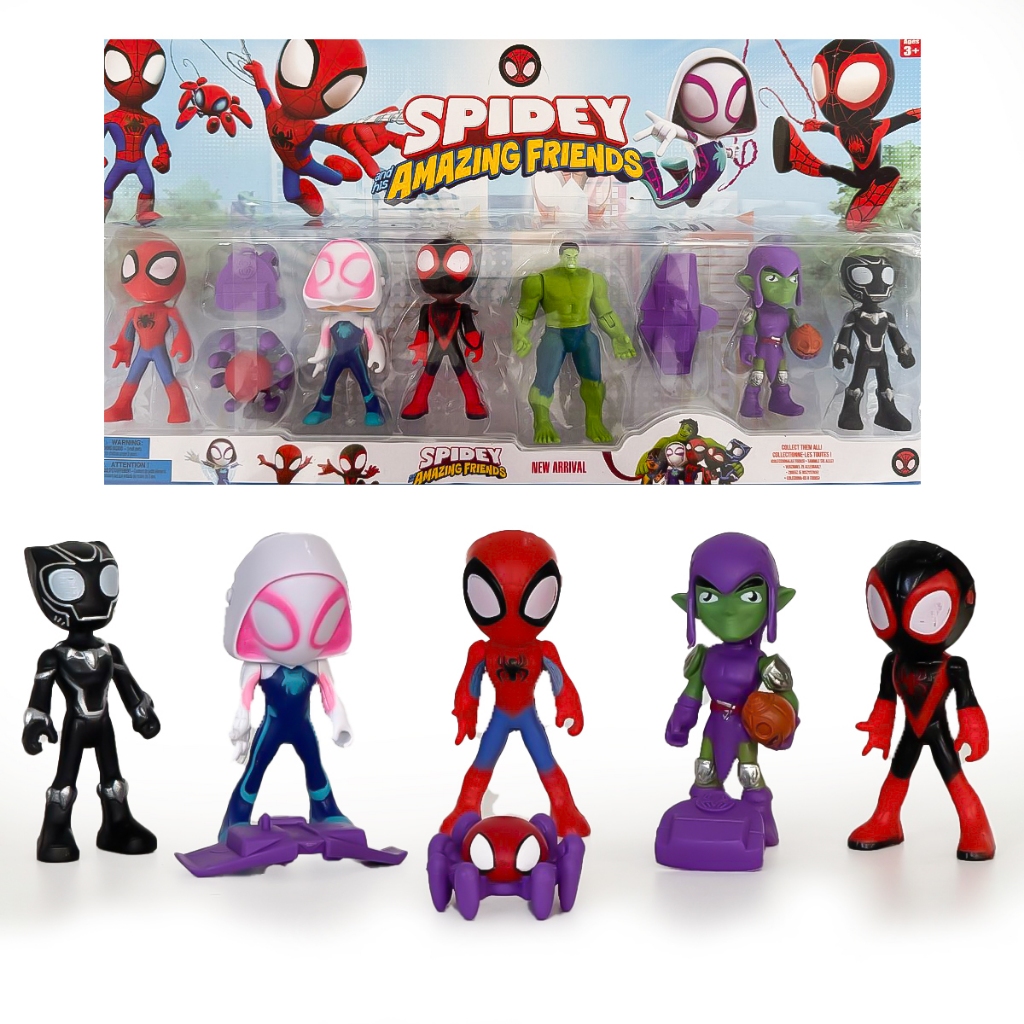 kit Cartelado Spidey Amazing Friends Homem Aranha e Amigos 6 Bonecos acessórios Articuláveis 16 cm