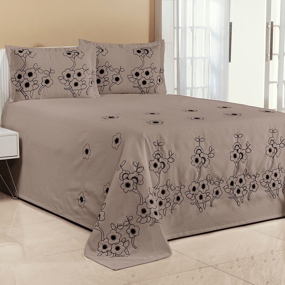 Kit Cobre Leito Florência Casal King 3 Peças MICROPERCAL Bordado