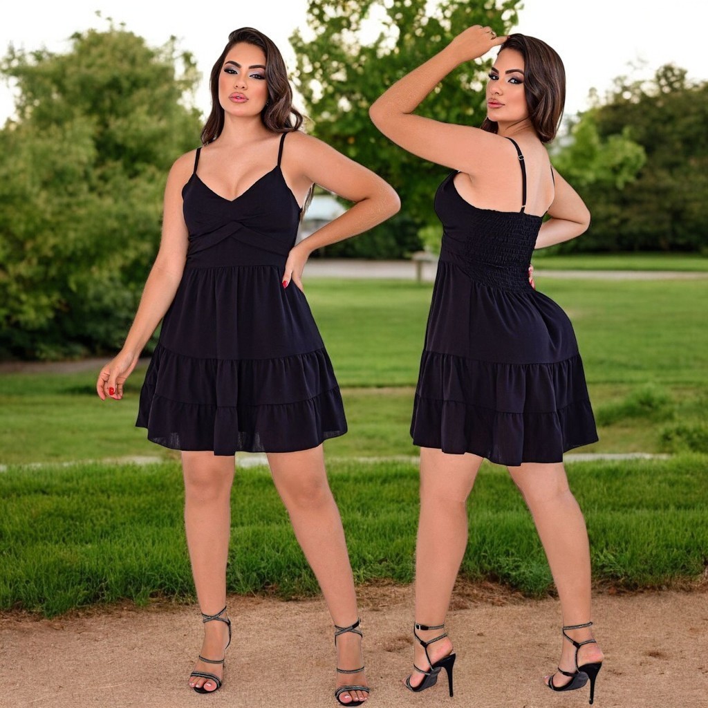 Vestido Curto Feminina soltinho com Bojo Alça Regulável com lastex Confortável Leve Soltinho