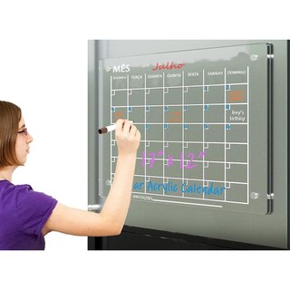 Lousa Planejadora Semanal e Mensal Magnética - Acrílico Transparente com Canetas em Oferta na Shopee