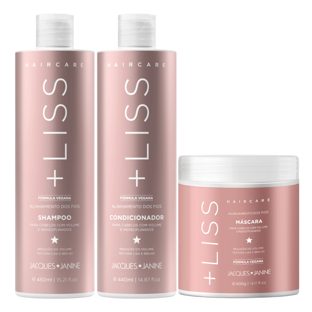 Kit Jacques Janine Hair Care Liss Shampoo 450ml Condicionador 440ml Máscara Lisos Antifrizz 400g em Oferta na Shopee