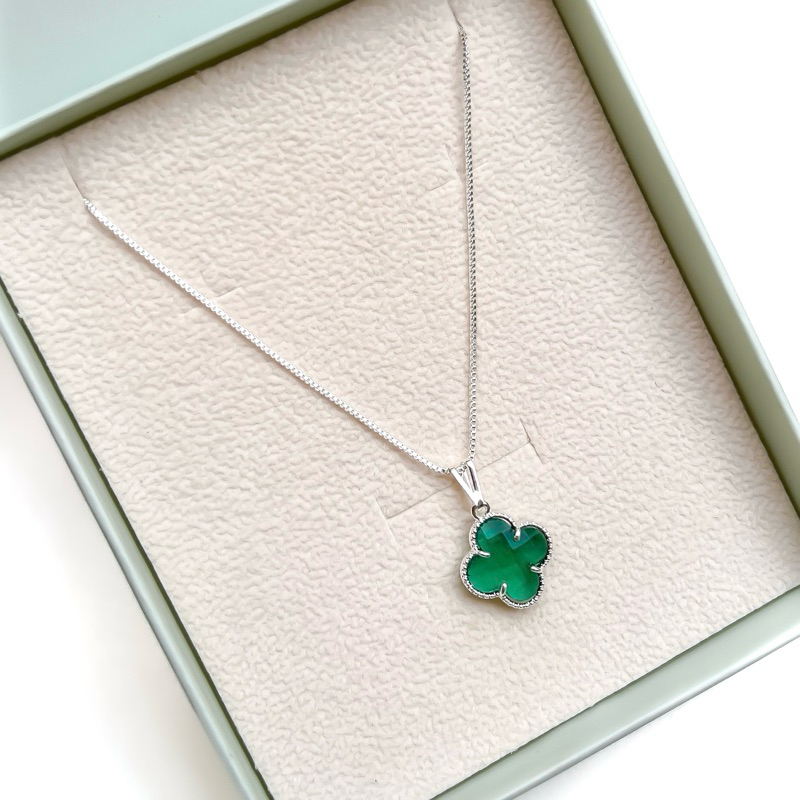 Colar Trevo Verde Folheado a Prata 925 em Oferta na Shopee