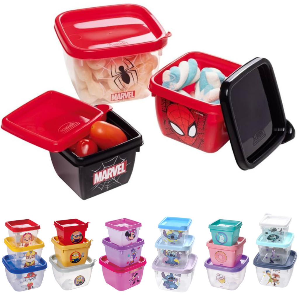 Kit 3 Potes Marmitinhas Para Lanche Papinha Oficial Plasútil Três Potinhos Encaixáveis Disney Homem Aranha Unicórnio em Oferta na Shopee