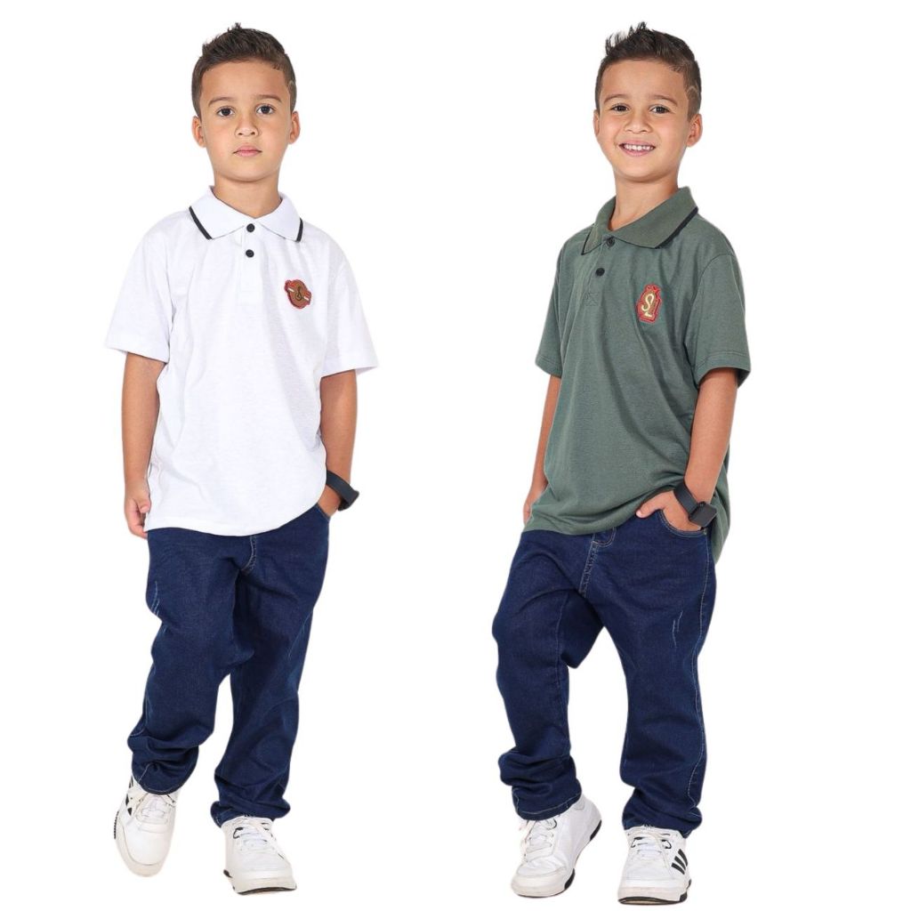 kit 2 Camisa Camiseta Infantil Masculino Gola Polo Manga Curta Malha Algodão Fio 30 Casual Lisa Basica