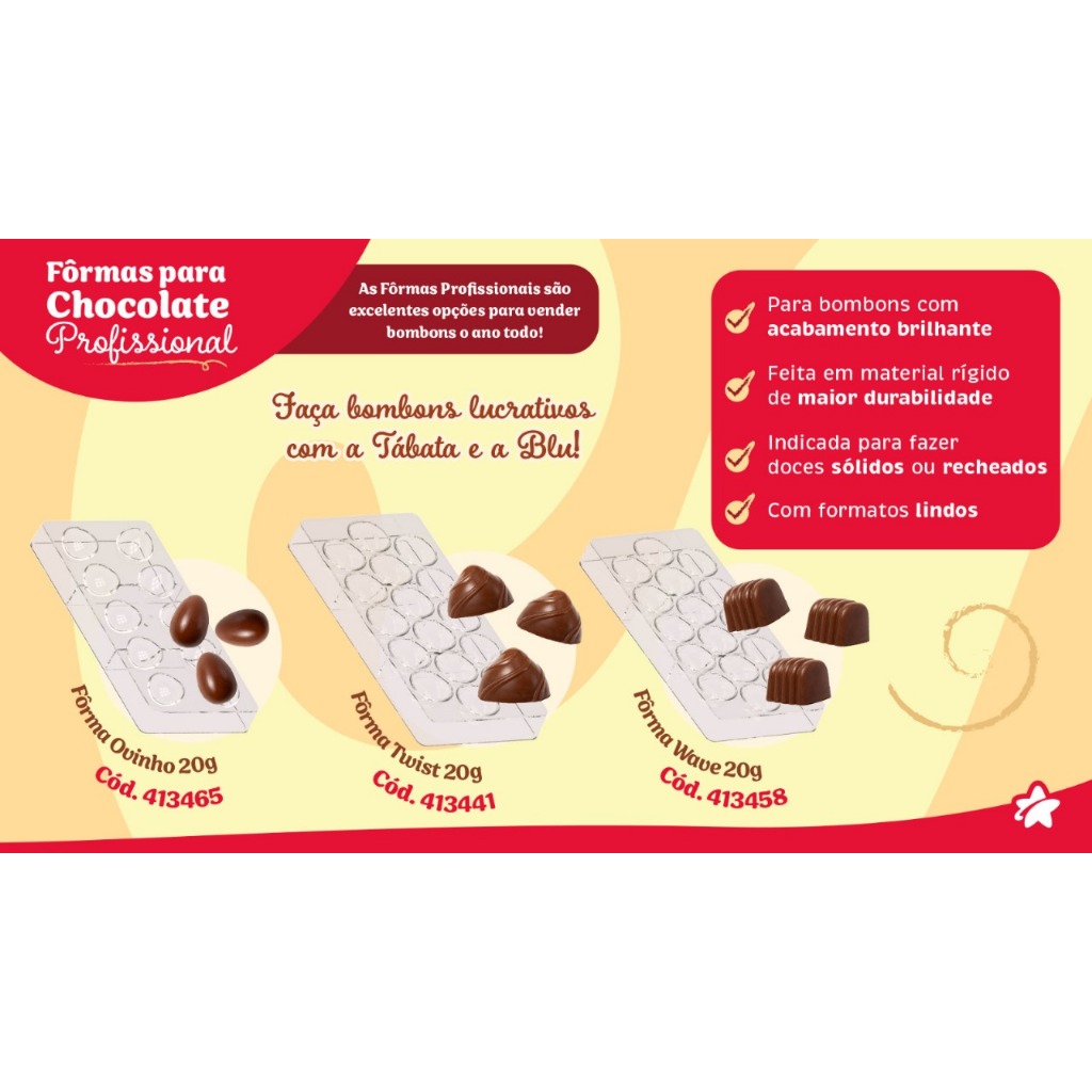 Forma Acrílico Profissional para Chocolate 20g, Caçarola ou Kit Cobertura Bluestar LANÇAMENTO+ em Oferta na Shopee