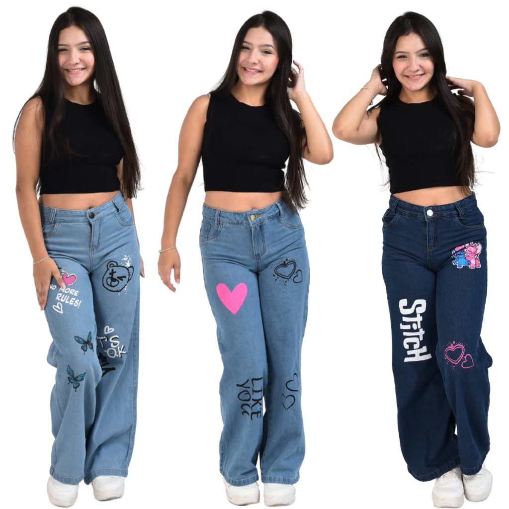 Kit 3 Calças Wide Leg Pantalona Jeans Premium Look Descolado