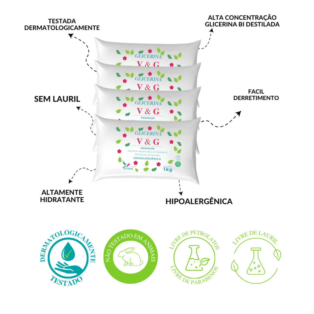 KIT 4 KG - BASE GLICERINA HIPOLERGENICA PREMIUM QUIMIZ V&G