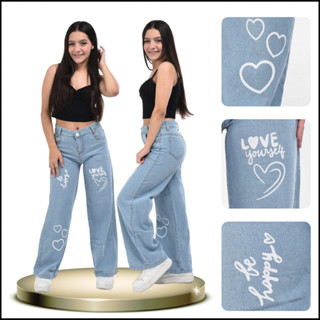 Calça Wide Leg Estampada Jeans Infantil Juvenil Menina em Oferta na Shopee