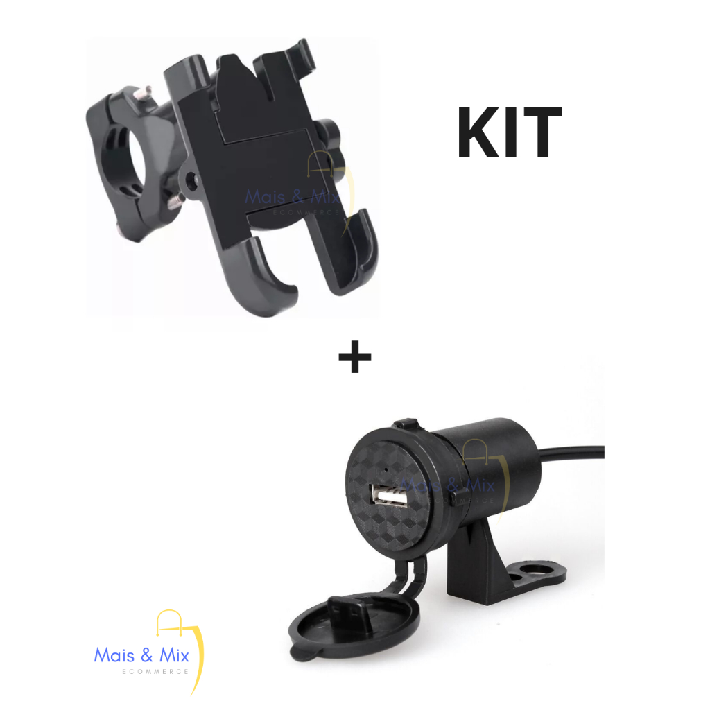 Kit Suporte Celular Moto Bike 360° + Carregador USB Universal Impermeável Alumínio Resistente Envio Rápido