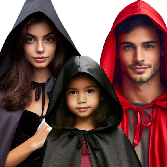 KIT Com 13 Capa com Capuz para o Dia das Bruxas Capa Drácula Vampiro Bruxa Halloween Capuz Adulto e infantil