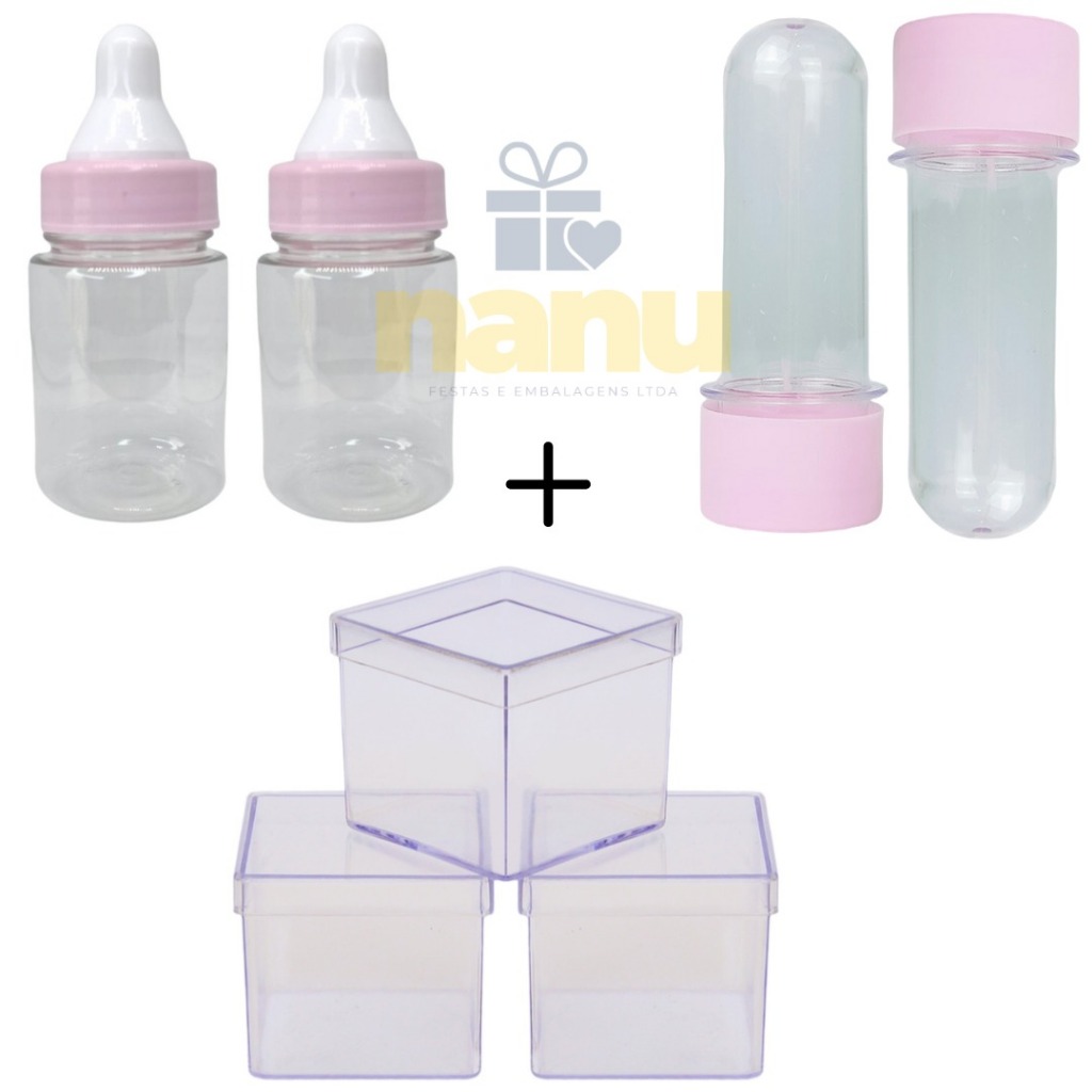Kit  - 10 Mamadeiras + 10 Tubetes 08 cm + 10 Caixinhas 5x5 - lembrancinhas - festas - personalizavel em Oferta na Shopee