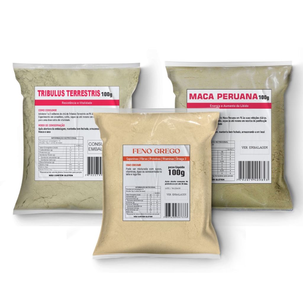 Super Kit Revigorante (Maca Peruan, Tr1bullus e Feno Grego) 100g