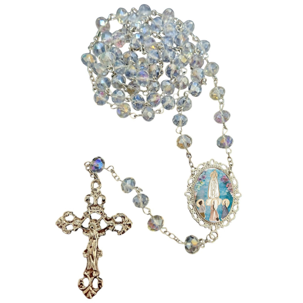 Terço Cristal Nossa senhora de Fatima cores cristal rosario religioso medianeira Aparecida Loreto Graças salette piedade