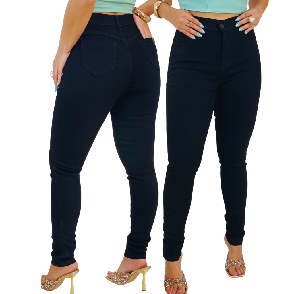Calça Jeans Feminina Preta Cintura Alta Com Lycra Elastano Empina Bumbum Moda Premium Promoção em Oferta na Shopee