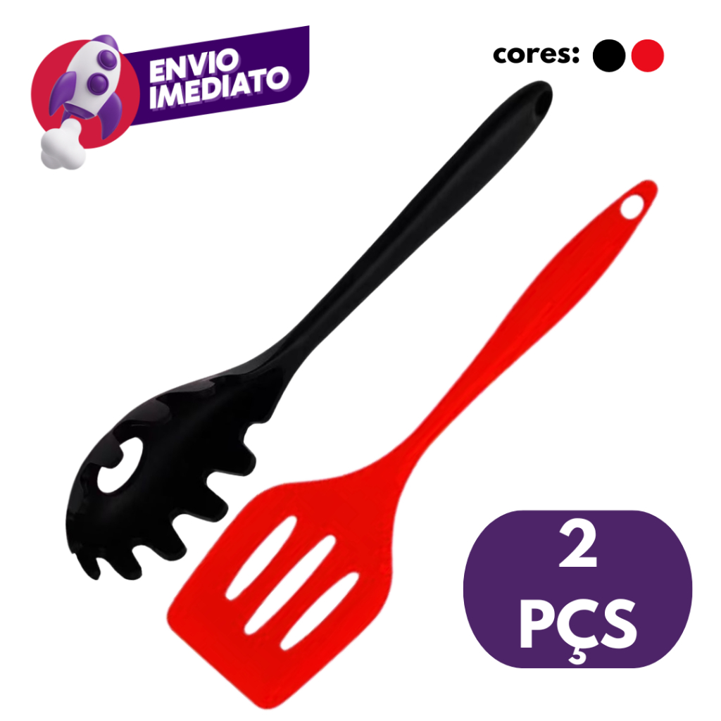 Kit Espátula Vazada E Pegador Para Massa Em Silicone Maciço Para Panelas Teflon Ceramico