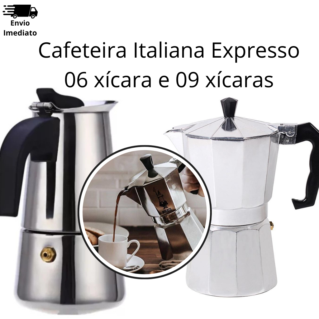 Cafeteira Italiana 6 e 9 xícaras Expresso de Alumínio para Fogão Cozinha