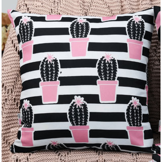 Capa Almofada Decorativa Rosa desenho Cacto 45x45 Decoração sofá cama sala