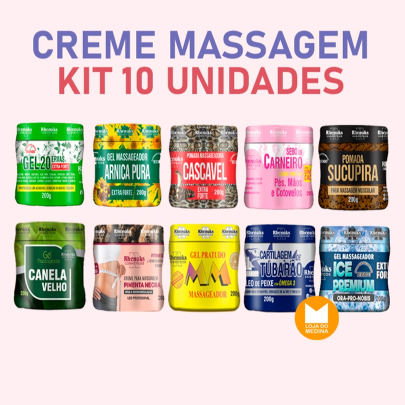 Kit 10 Cremes e Gel para Massagem - Rhenuks