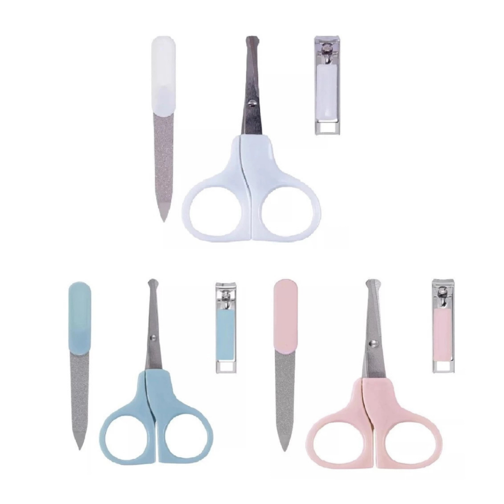 Kit Higiene Manicure para Bebê 1 Tesoura 1 Lixa 1 Cortador de Unha