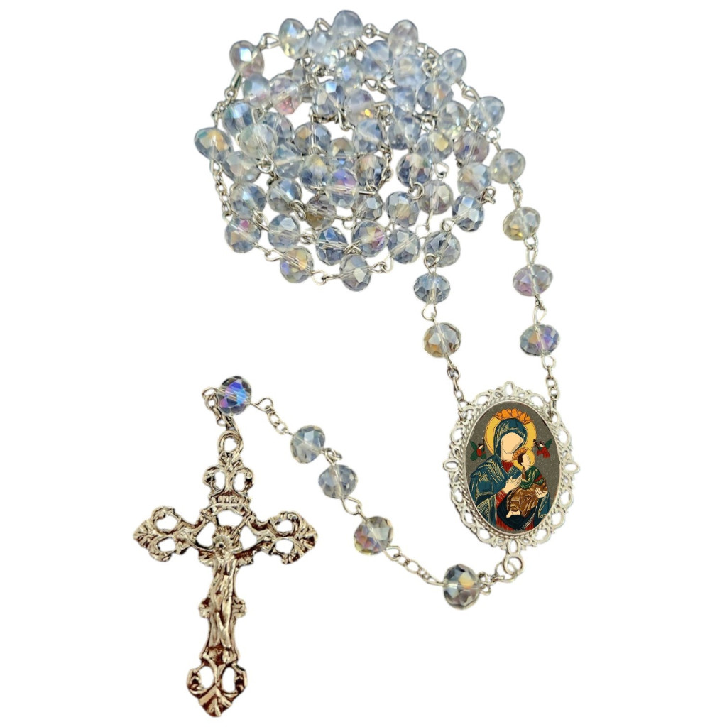 Terço Cristal Nossa senhora do Perpetuo Socorro são gabriel cores cristal transparente rosario religioso