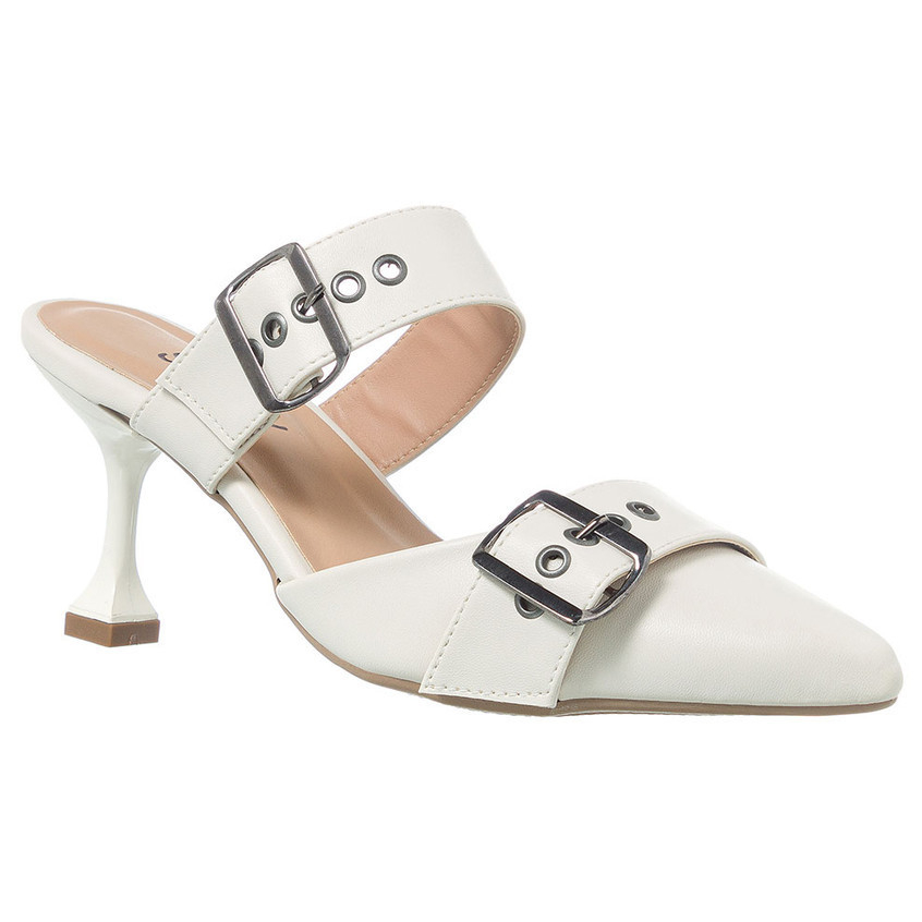 Scarpin Feminino Stessy Mule Bico Fino Salto Taça Fivelas Ajustável Confortável Tendência Original em Oferta na Shopee