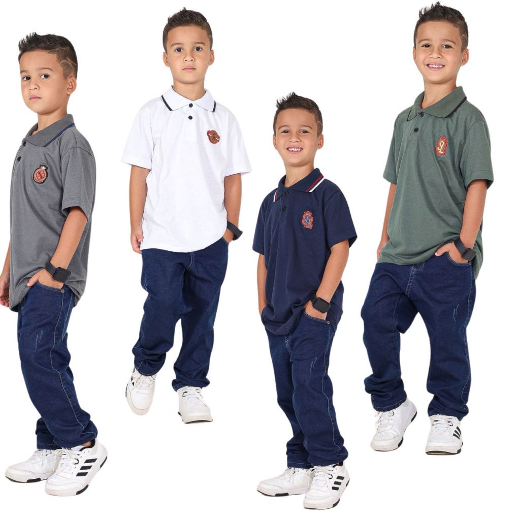 kit 4 Camisa Camiseta Infantil Masculino Gola Polo Manga Curta Malha Algodão Fio 30 Casual Lisa Basica