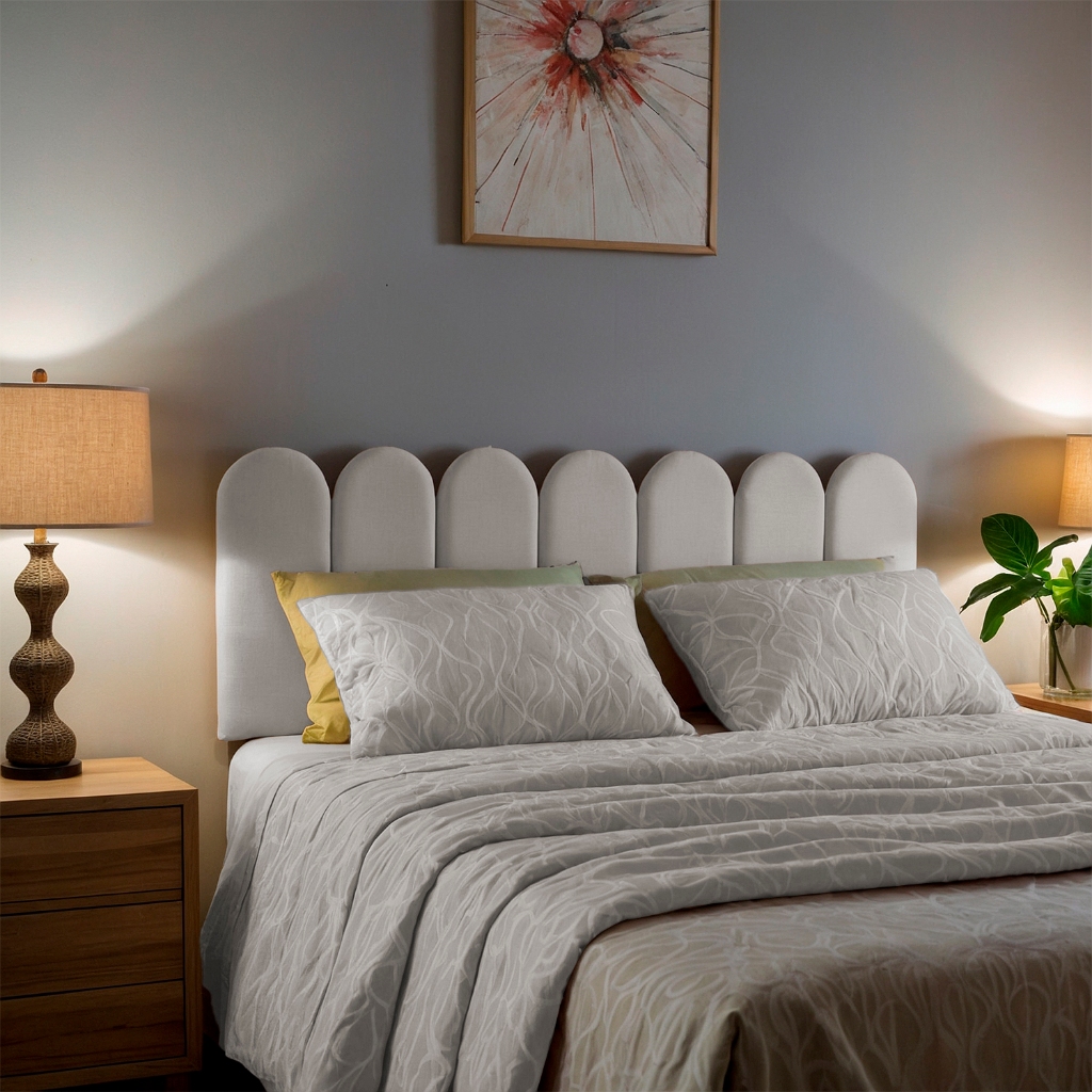 Cabeceira de Cama Box Nuvem Cama Casal Box Queen Estofada Modulada Adesiva KIT 8 peças 45x20cm
