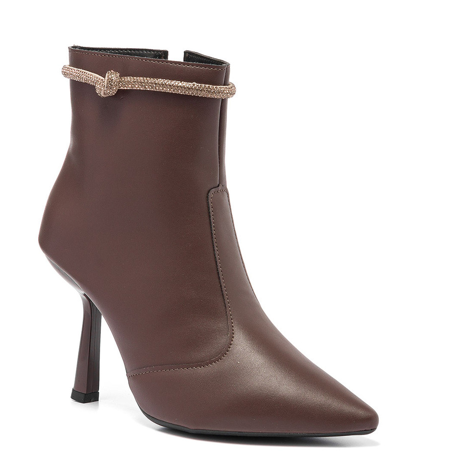 Bota Glamour Feminina Bico Fino Cano Curto Salto Alto Strass Brilho Sofisticado 6005-107 em Oferta na Shopee