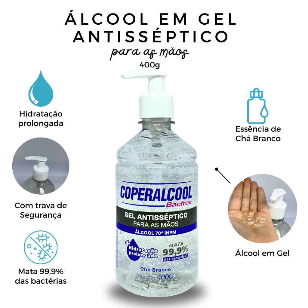 Gel Higienizador De Mãos Antisséptico Hidratante Coperalcool Bacfree 400g