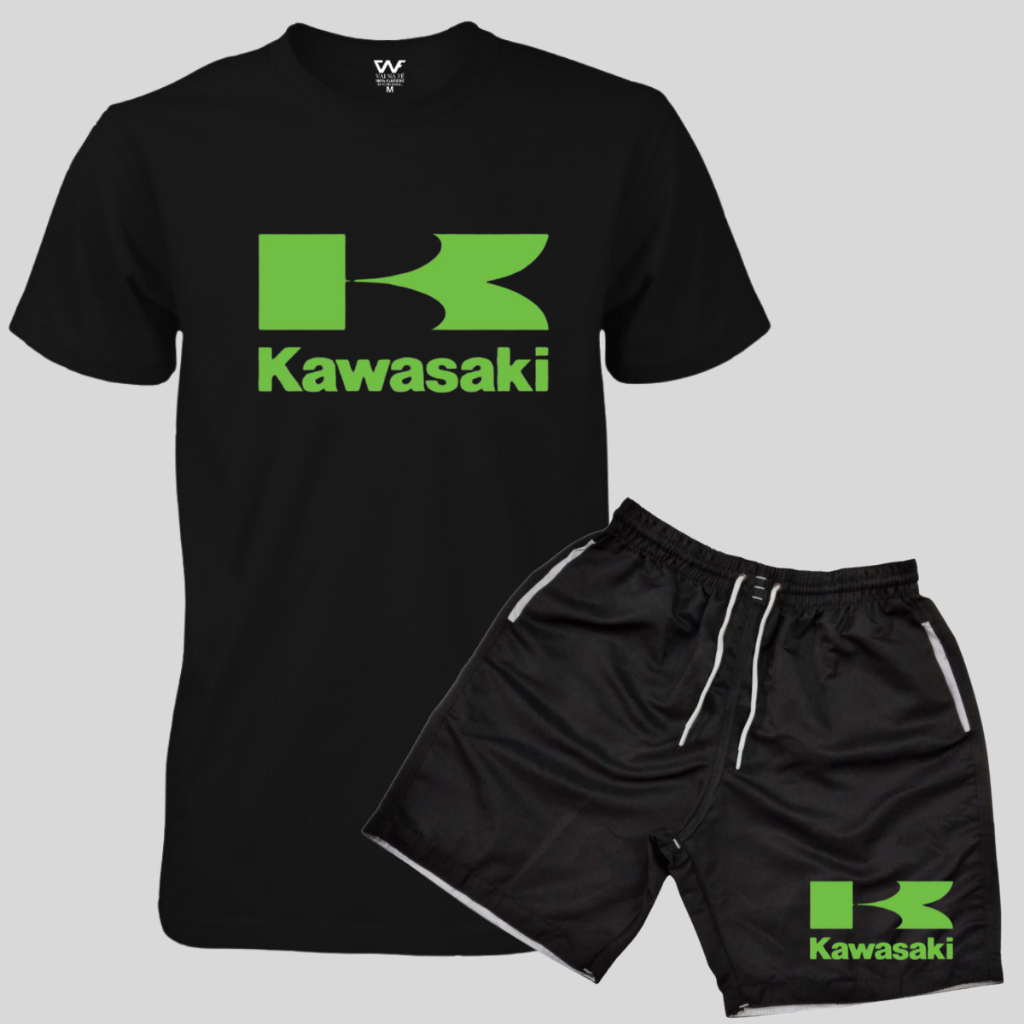 Conjunto Masculino Camiseta Kawasaki + Bermuda Tactel Masculina Adulto Ou Infantil lançamento