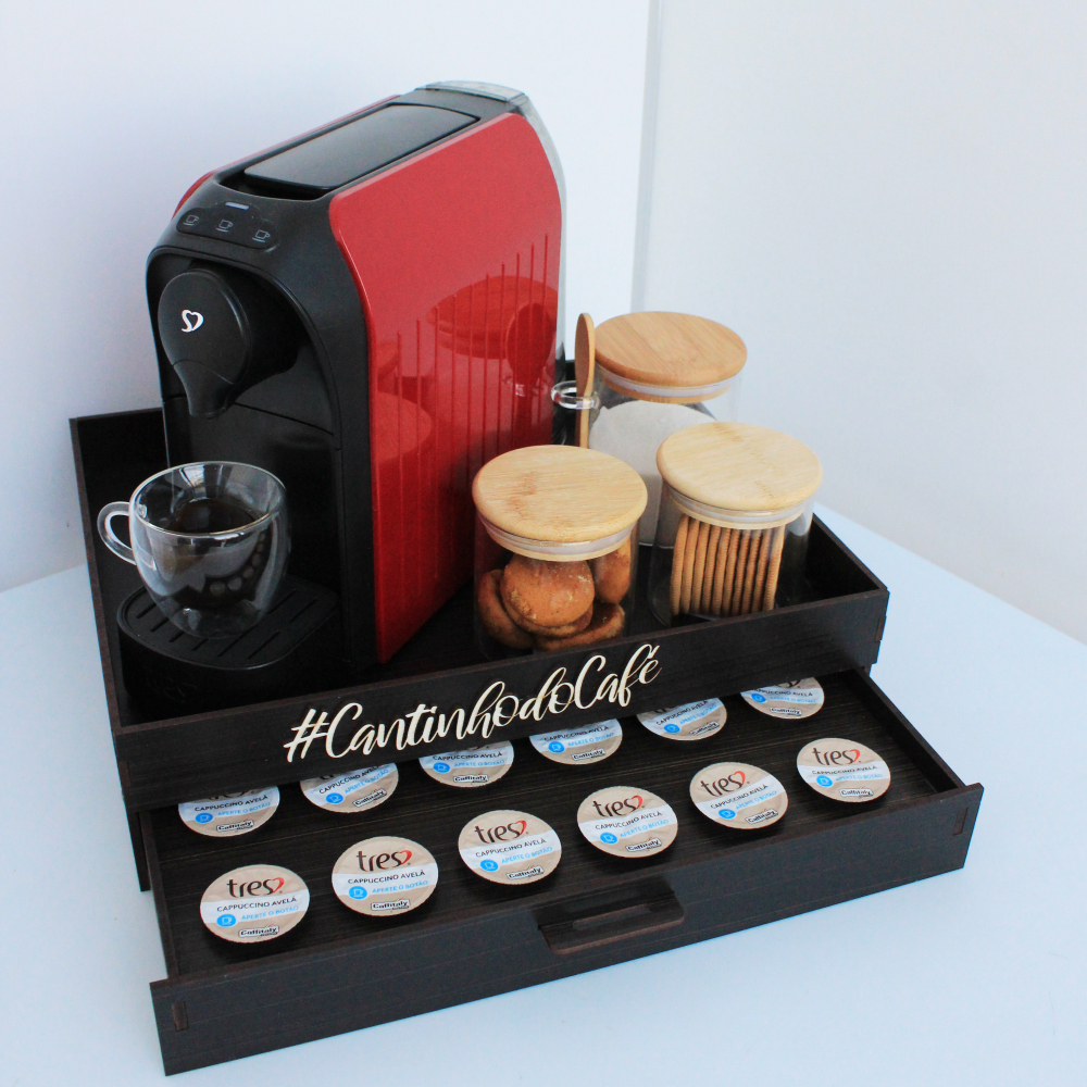Bandeja Decorativa Mdf  Cantinho do Café E Bebidas Gaveta Porta Cápsulas Três Corações Mar...
