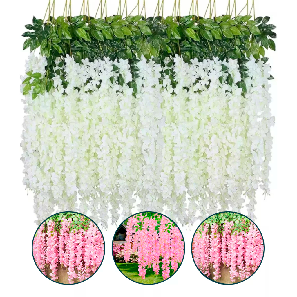 12pcs Flores Artificiais Wisteria Falsas Penduradas Em Vinha De Seda Para Decorações De Festas De Casamento No Jardim em Oferta na Shopee
