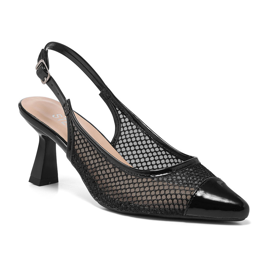 Sapato Scarpin Slingback Feminino Salto Taça Baixo Tela Bico Fino Elegante Original em Oferta na Shopee