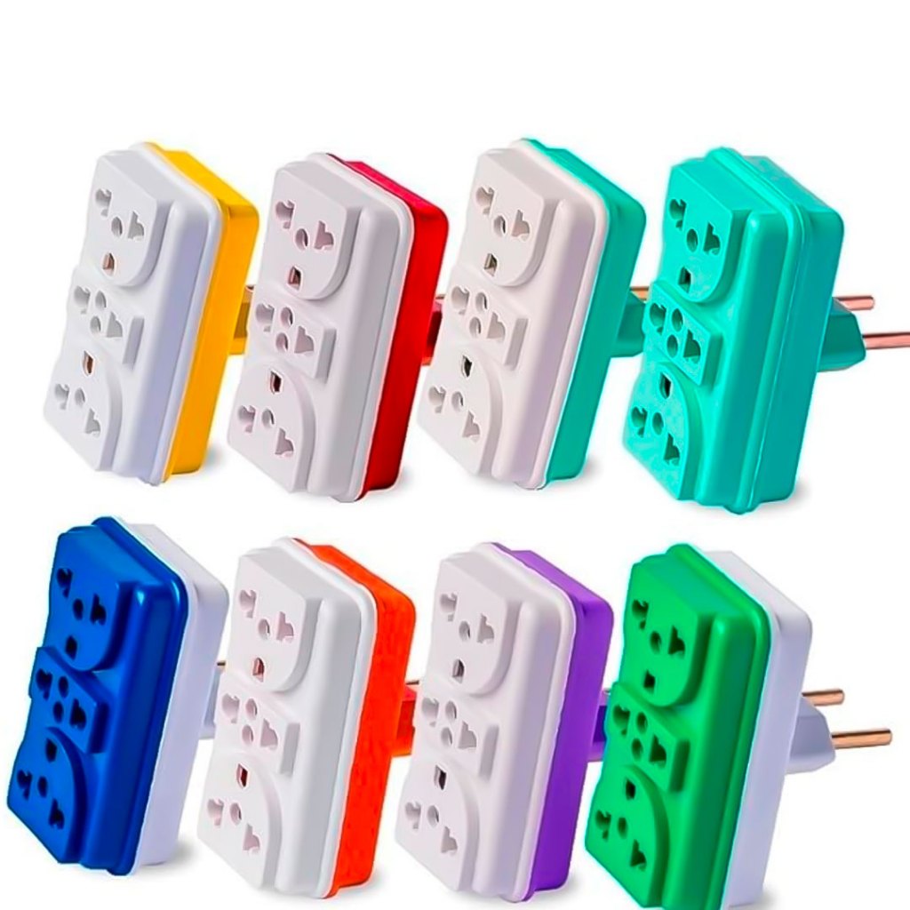 Imagem Kit com 2 a 15 Adaptadores de Tomada Benjamin T Pino Central Colorido Universal 3 Entradas 10A 20A para Casa e Comércio