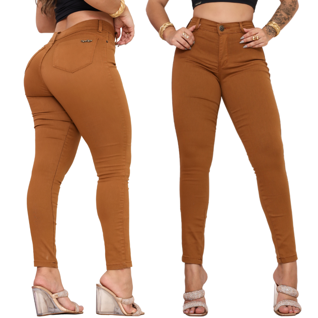 Calça Caramelo Elegante Casual Linda cor Neutra Colorida levanta Bumbum Lycra Elastano Cintura alta em Oferta na Shopee